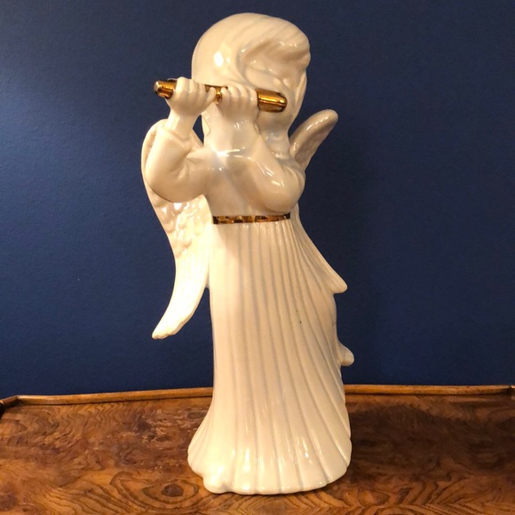 Angel Playing Flute White & Gold 12” Flowing Gown Figure Atlantic Mold Company - Picture 3 of 13